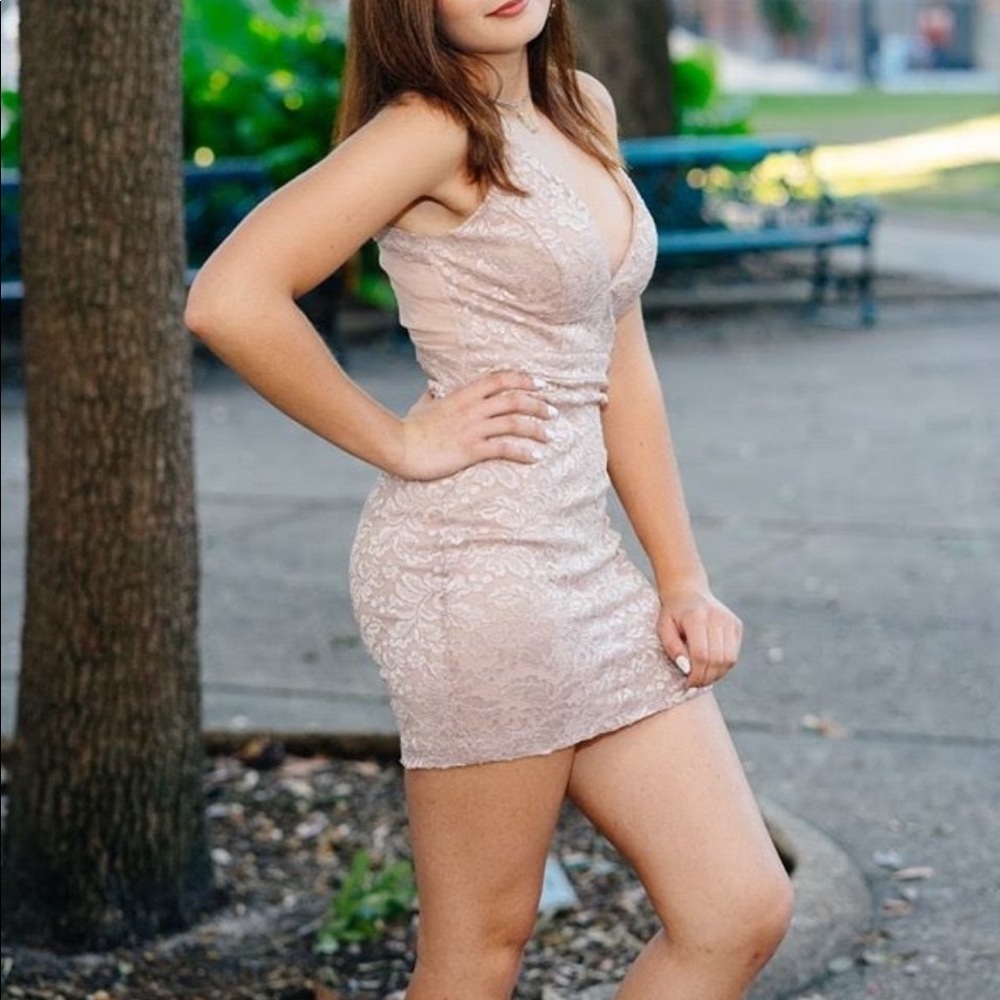 Sparkly muted pink mini dress! Perfect for homecoming or a night out!!